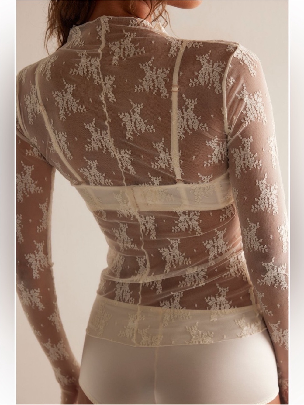 Free People Lady Lux Floral Mesh Layering Top lace Med NWT Evening Cream White - Picture 2 of 10